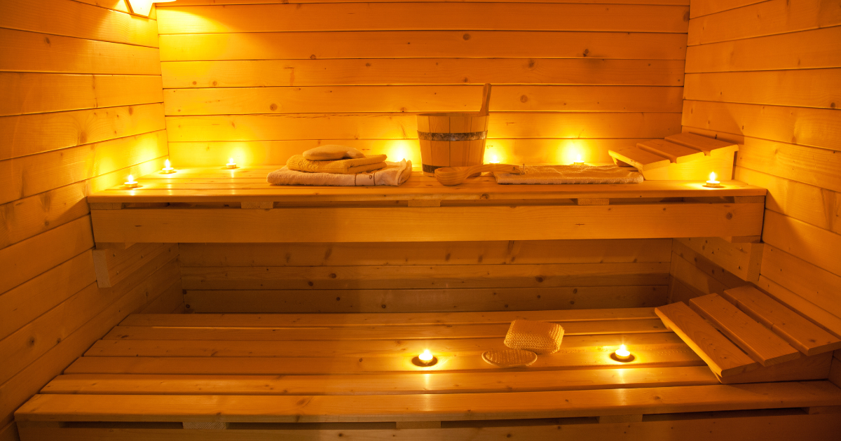 Finnish sauna. wooden with tea lights