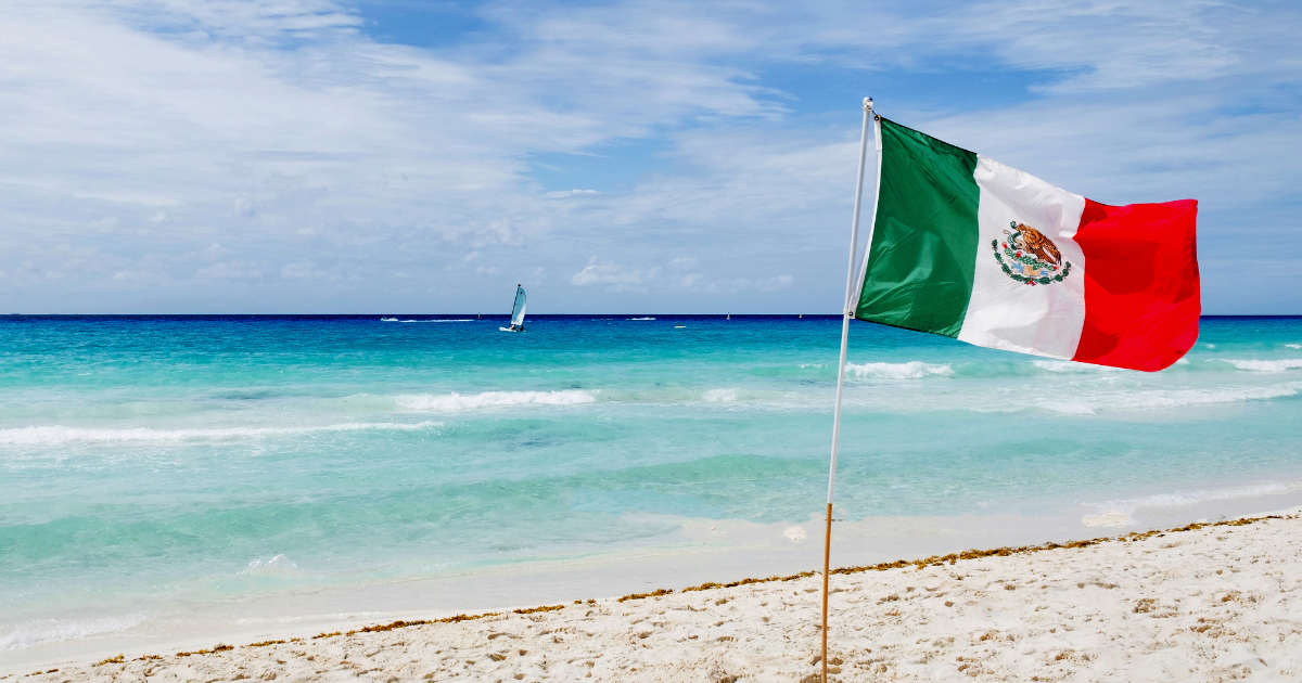 Mexican beach with Mexico flag