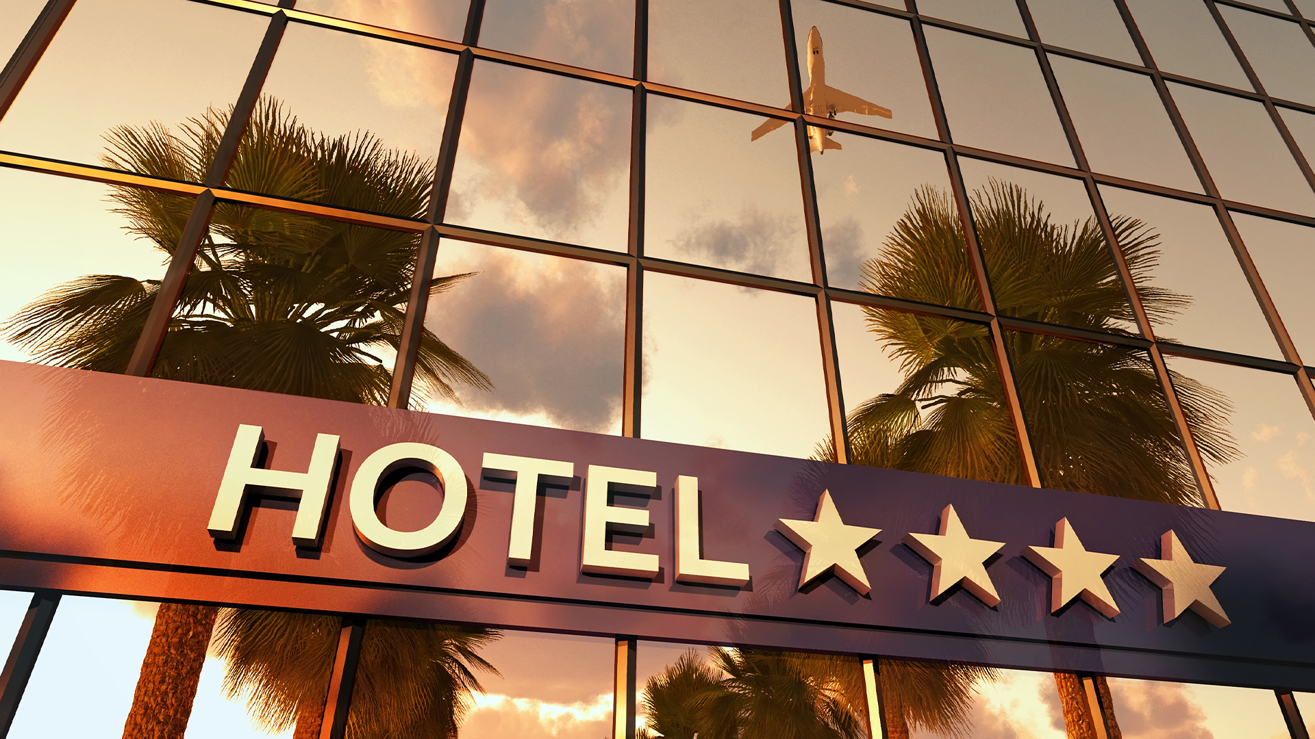 Airport Hotel Entrance, with Plane Reflected in the Window