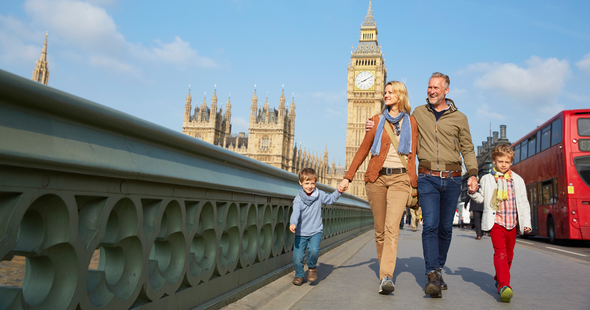 Family walking across westminster bridge