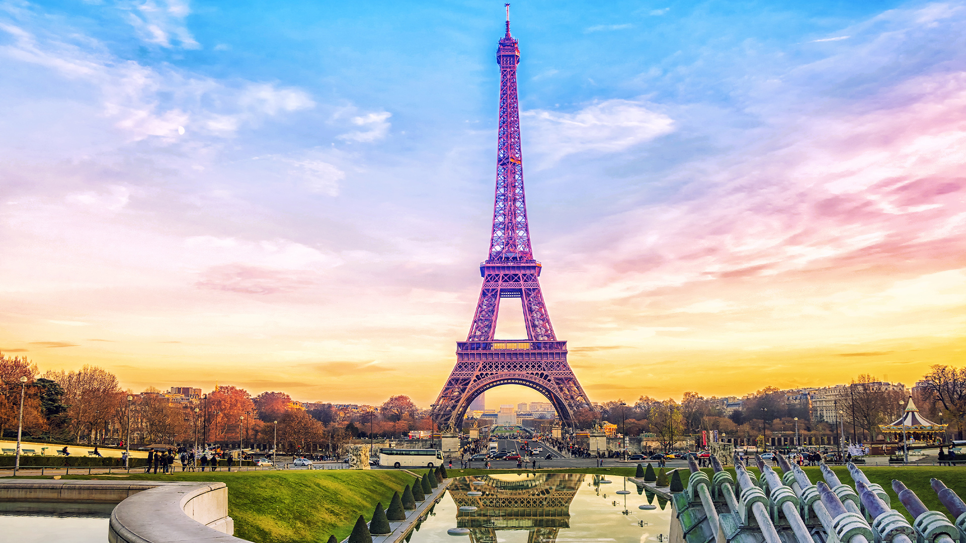 Destinations: Sunset behind the Eiffel Tower in Paris, France, Europe