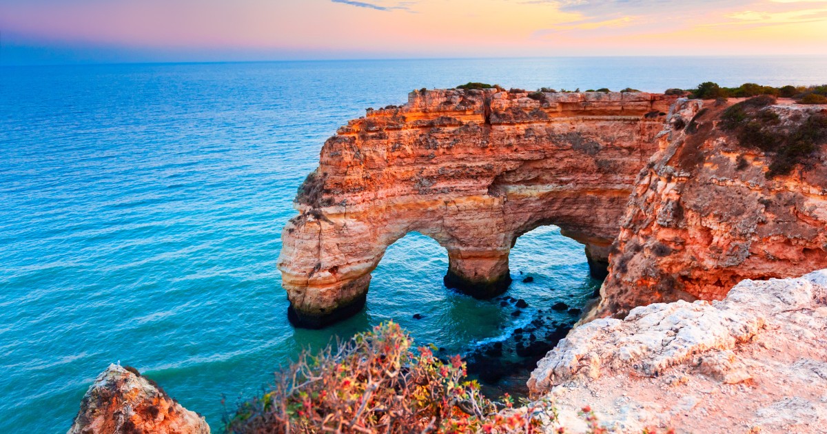 Heart shaped cliff in Algarve, Praia Marinha, Portugal