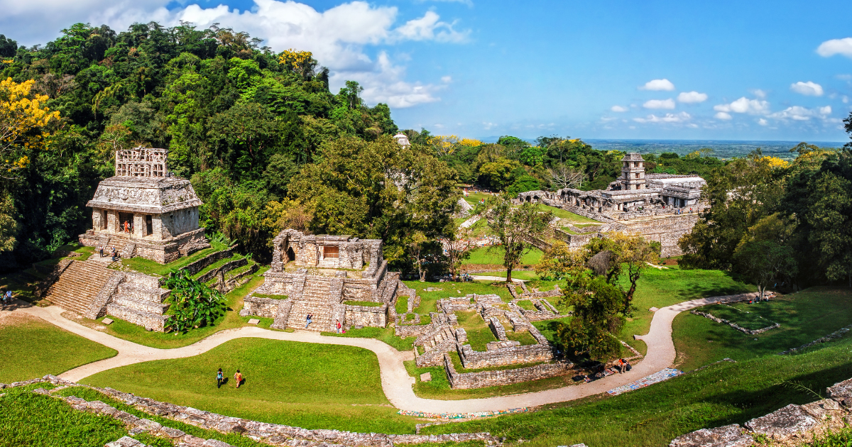 Mayan ruins in Palenque, Chiapas, Mexico. Palace and observatory