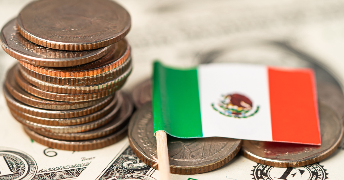 Mexico Flag on coins background, Business and finance concept