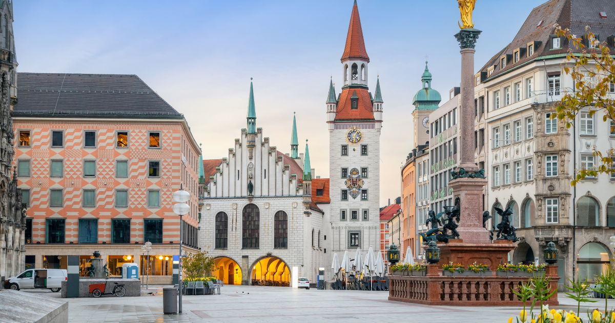 Munich, Germany - View of Marienplatz square and building of historic Town Hall