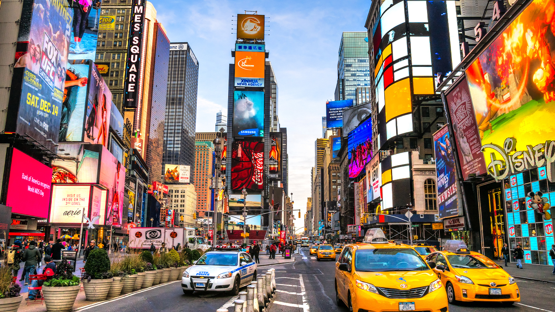Destinations: Yellow Taxi Cabs in Times Square, New York City, USA, North America
