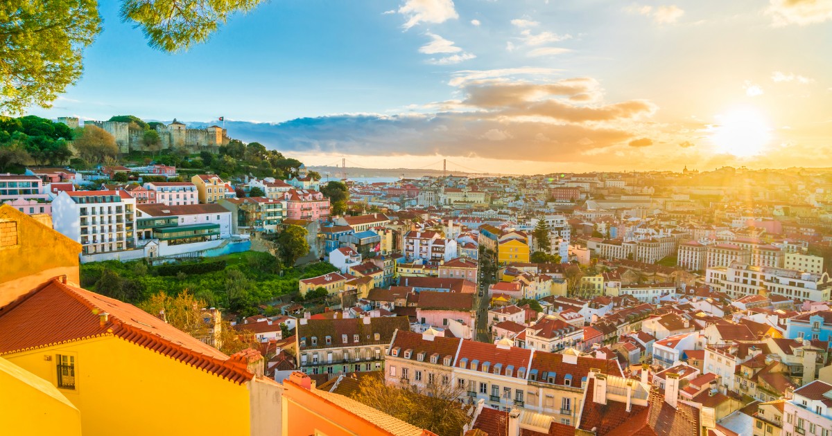 Panoramic view of Lisbon at sunset, Portugal