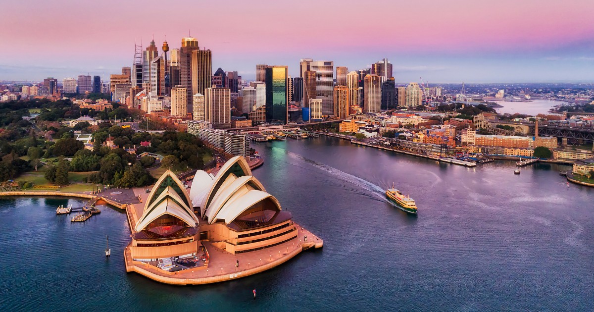 Pinkish colourful sunrise over Sydney city