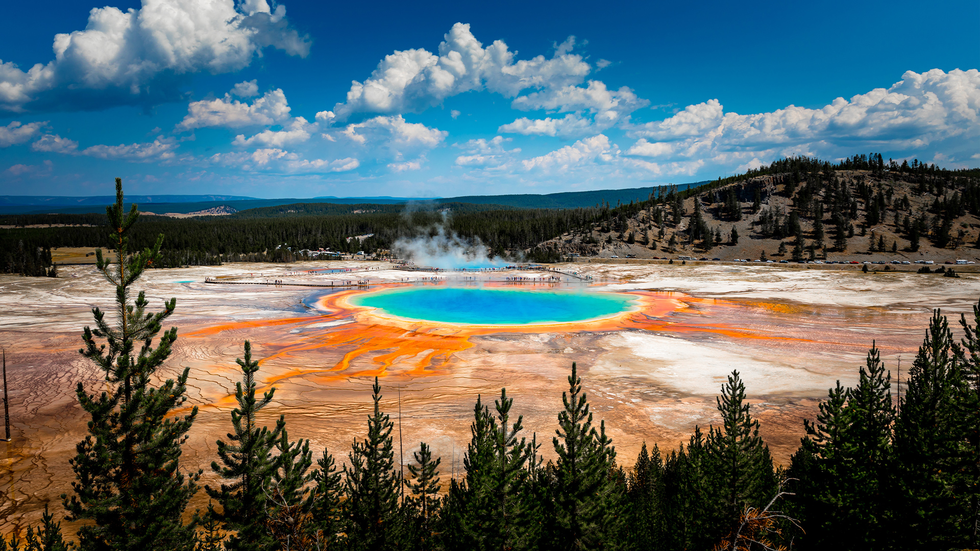 Destinations: Grand Prismatic Spring, Yellowstone National Park, Wyoming, USA, North America