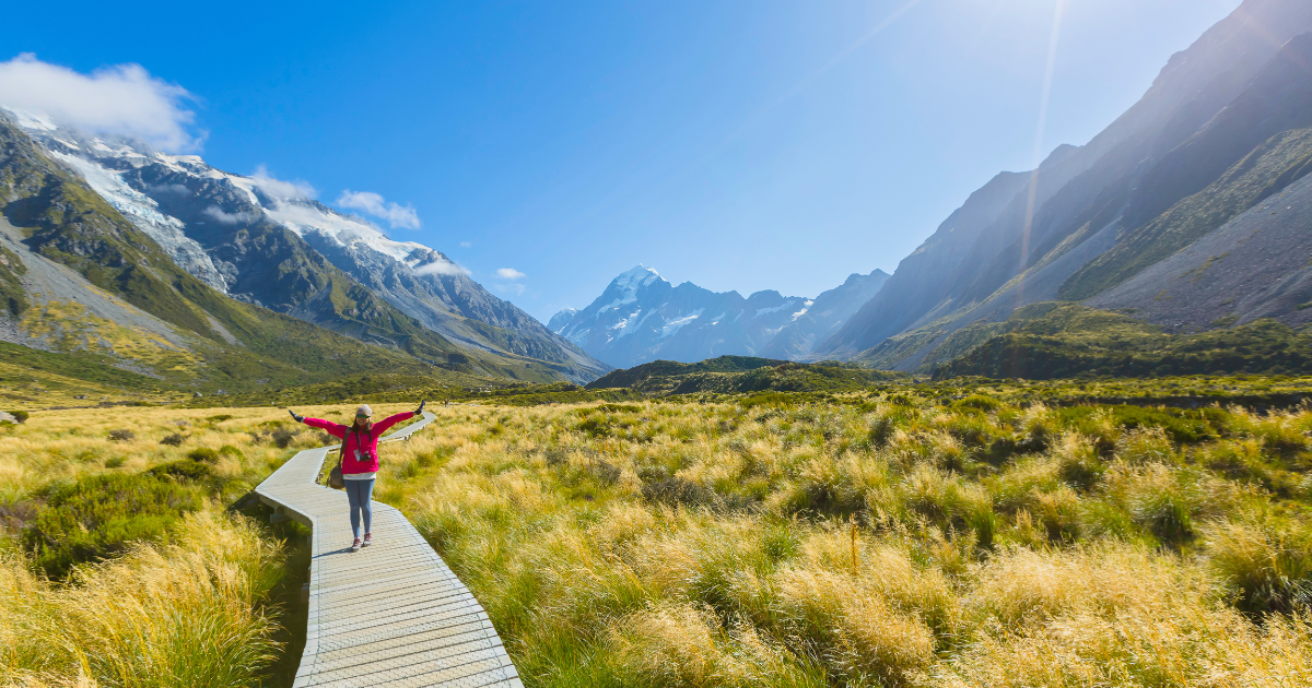 woman enjoy travel at Mt cook national park in South Island New Zealand